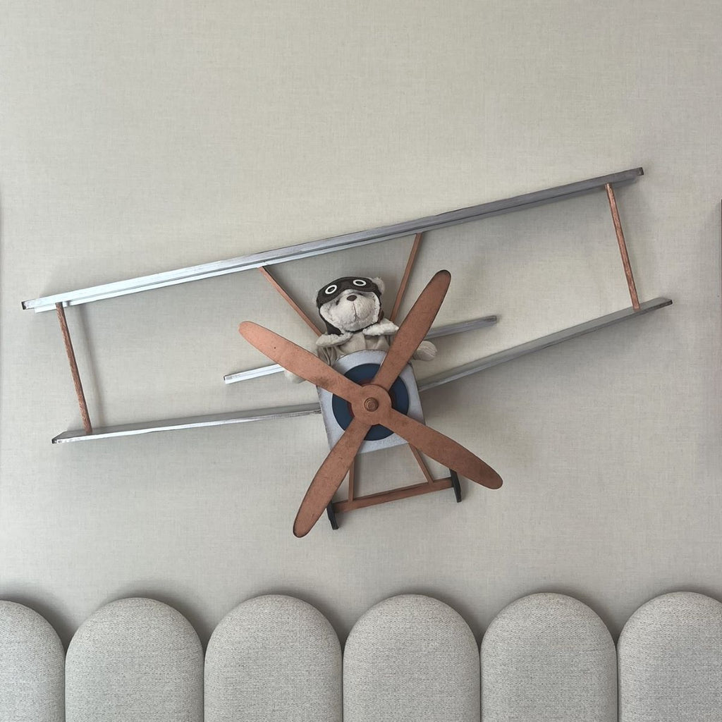 Enfeite Decorativo de Parede Avião Volta ao Mundo 87x18x45