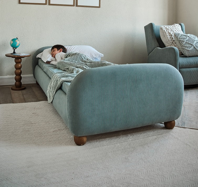 Cama Moon Infantil Estofada Cotelê Azul com Colchão - Stillen