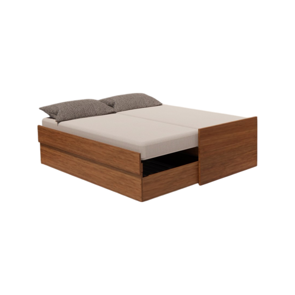 Cama Bicama Solteiro e Casal Versatile 3 em 1 em MDF - Kartoon - Freijó