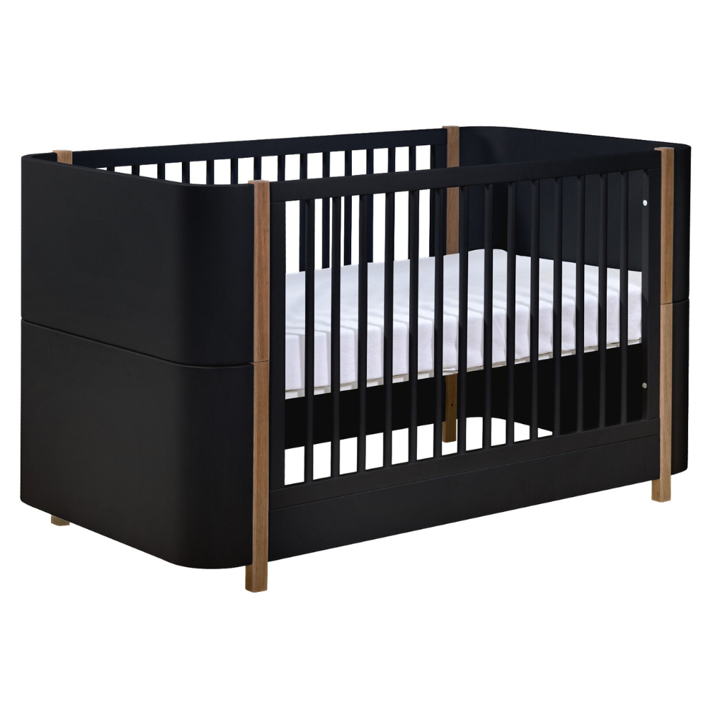 Berço Mini Cama Kim - Sleeper Cor:Preto com Madeira