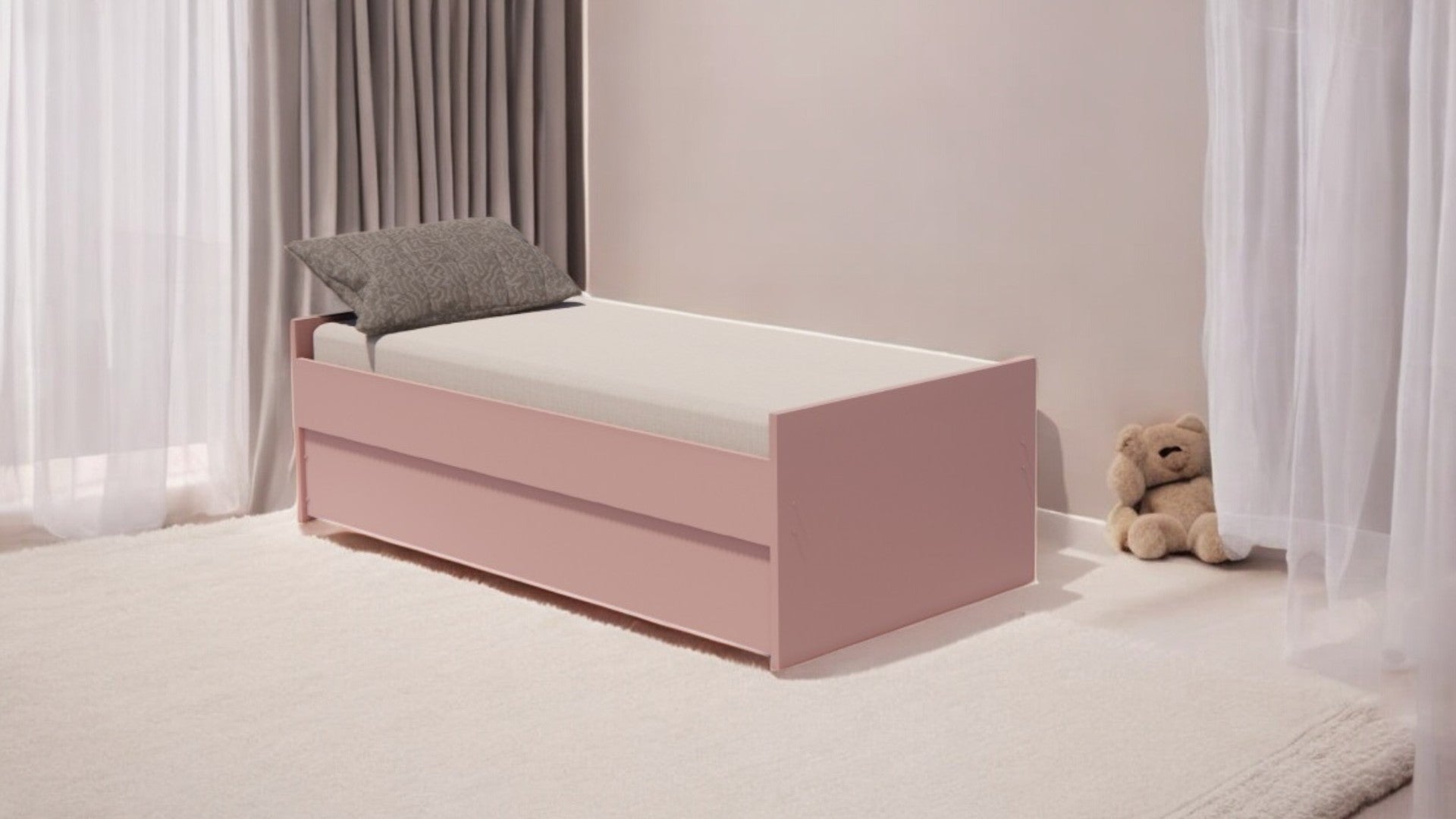 Cama Bicama Solteiro e Casal Versatile 3 em 1 - Kartoon - Rosa Ballet