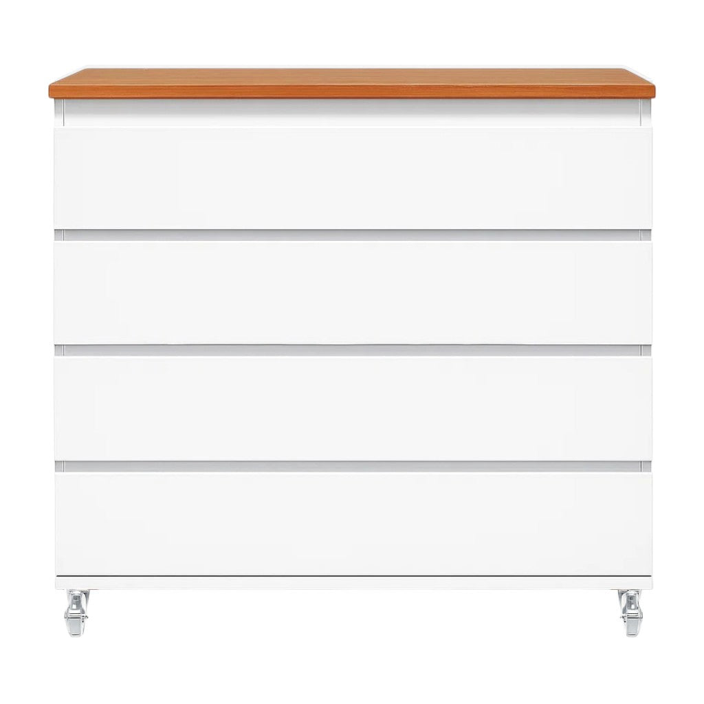 Cômoda Bada Branco com Madeira BAD-472 com 4 Gavetas e Rodízios - Kartoon