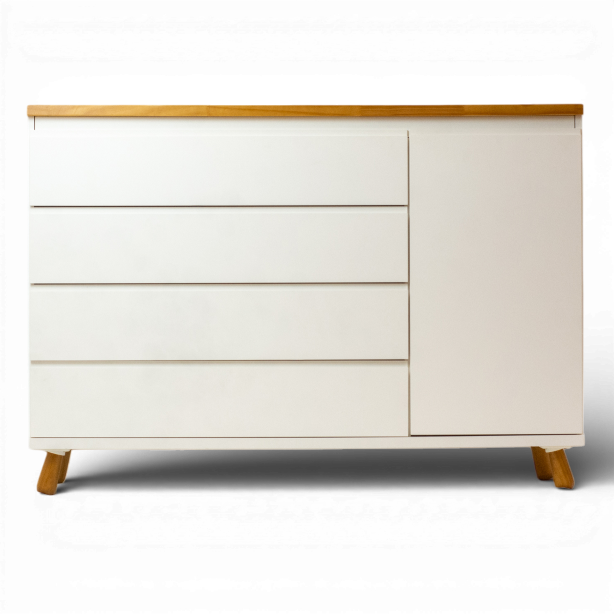 Cômoda Badá Branco BAD-171 com 4 Gavetas e 1 Porta Pés Fixos Tampo Madeira - Kartoon