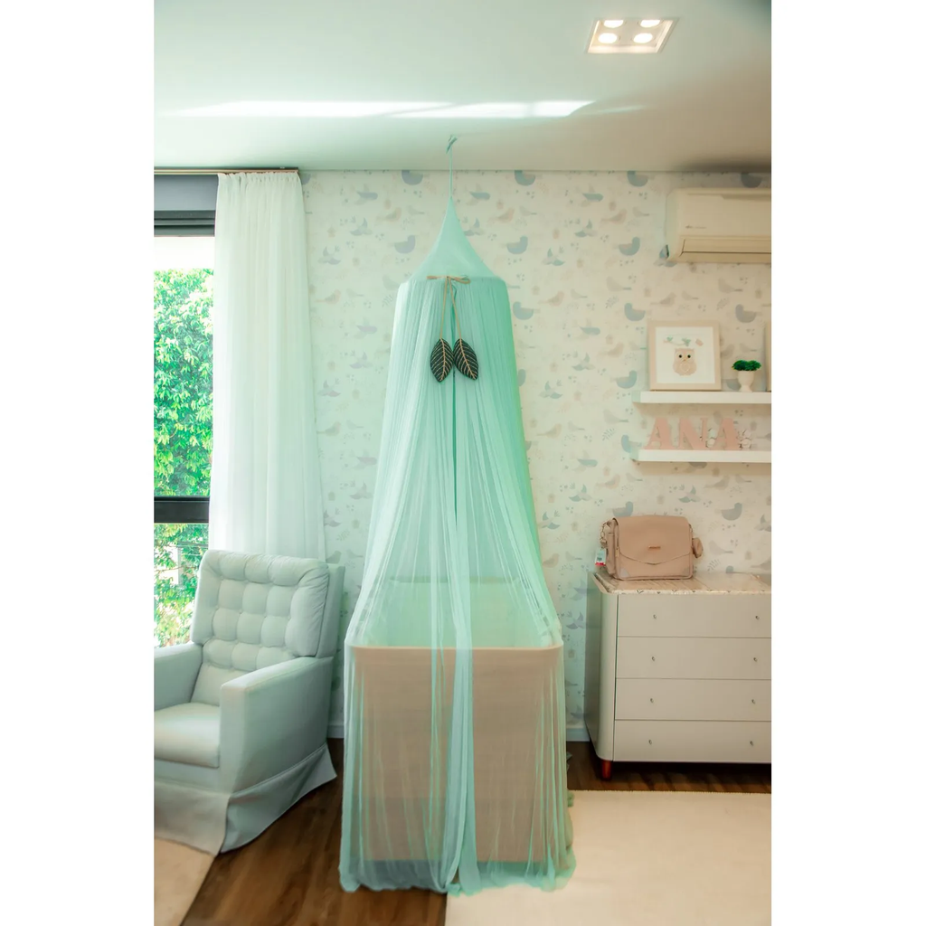 Tenda Decorativa Dossel para Berço em Microtule - Arte e Ternura - cor:Verde Natureza