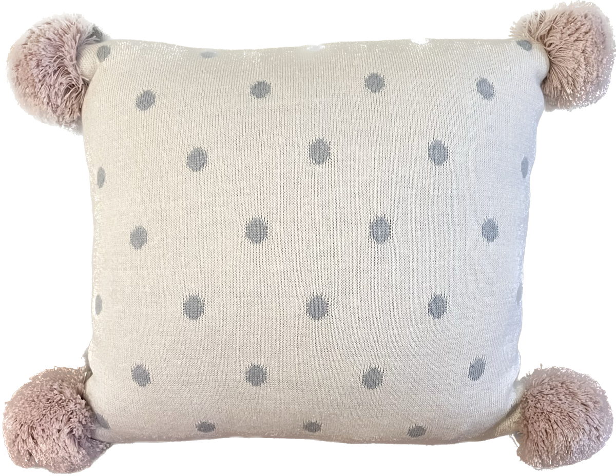 Almofada Decorativa Bolinhas Cinza e com Pompom Rosa 30x30 cm