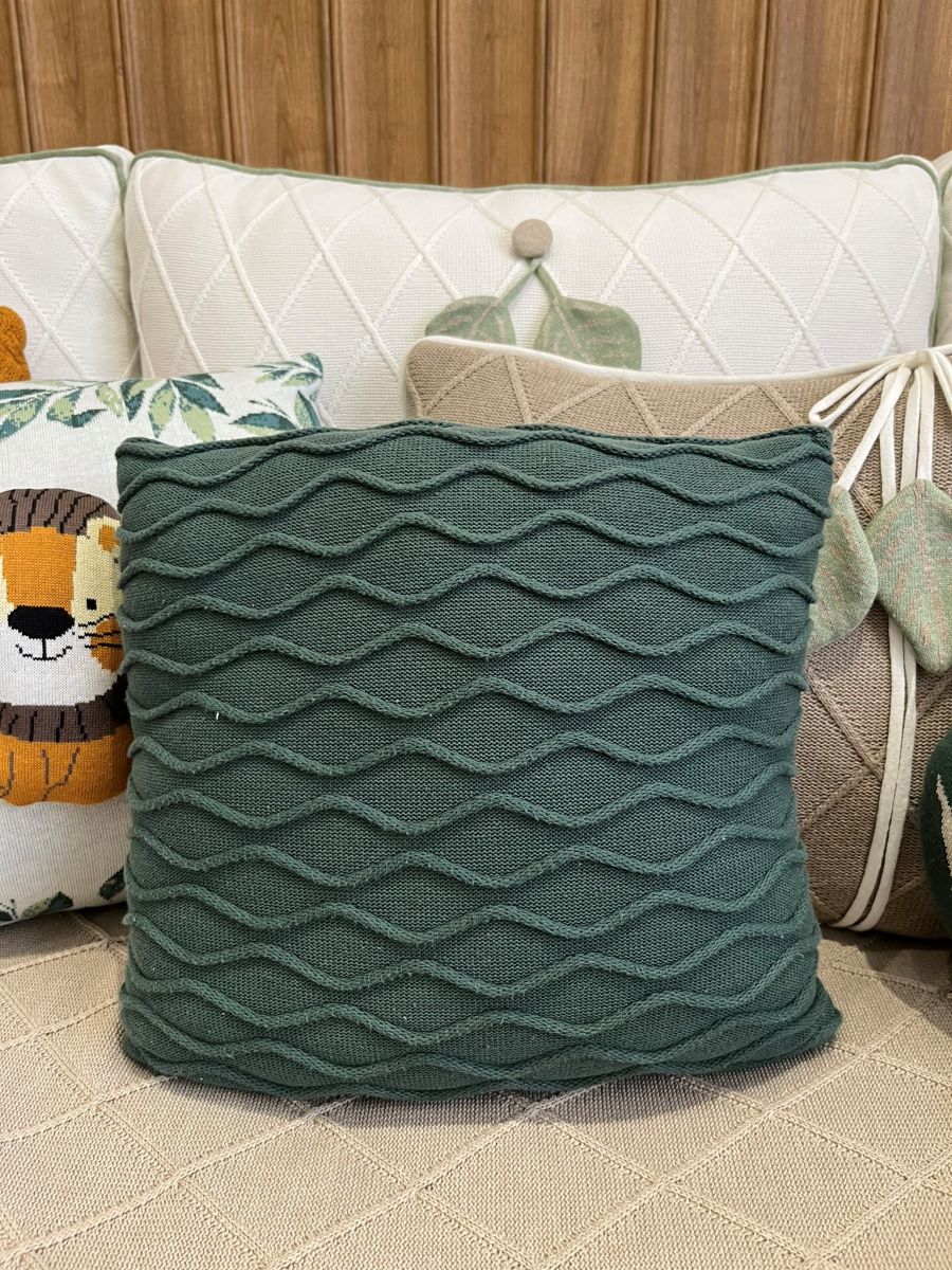 Almofada Decorativa em Tricot com Textura Verde 35x35 cm