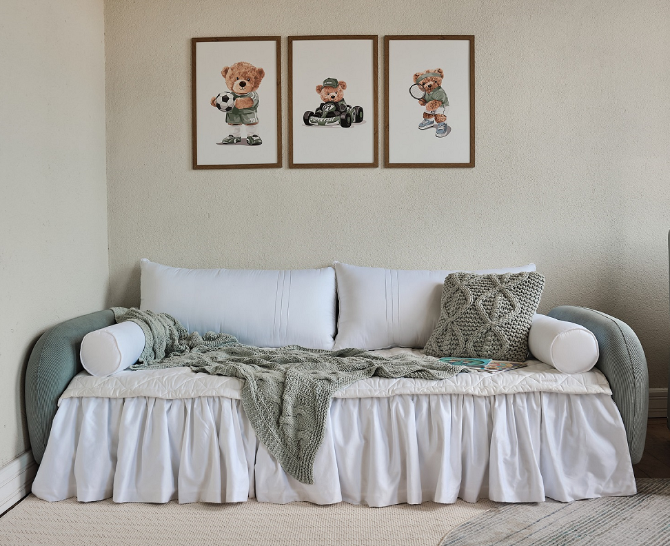 Cama Moon Infantil Estofada Cotelê Azul com Colchão - Stillen