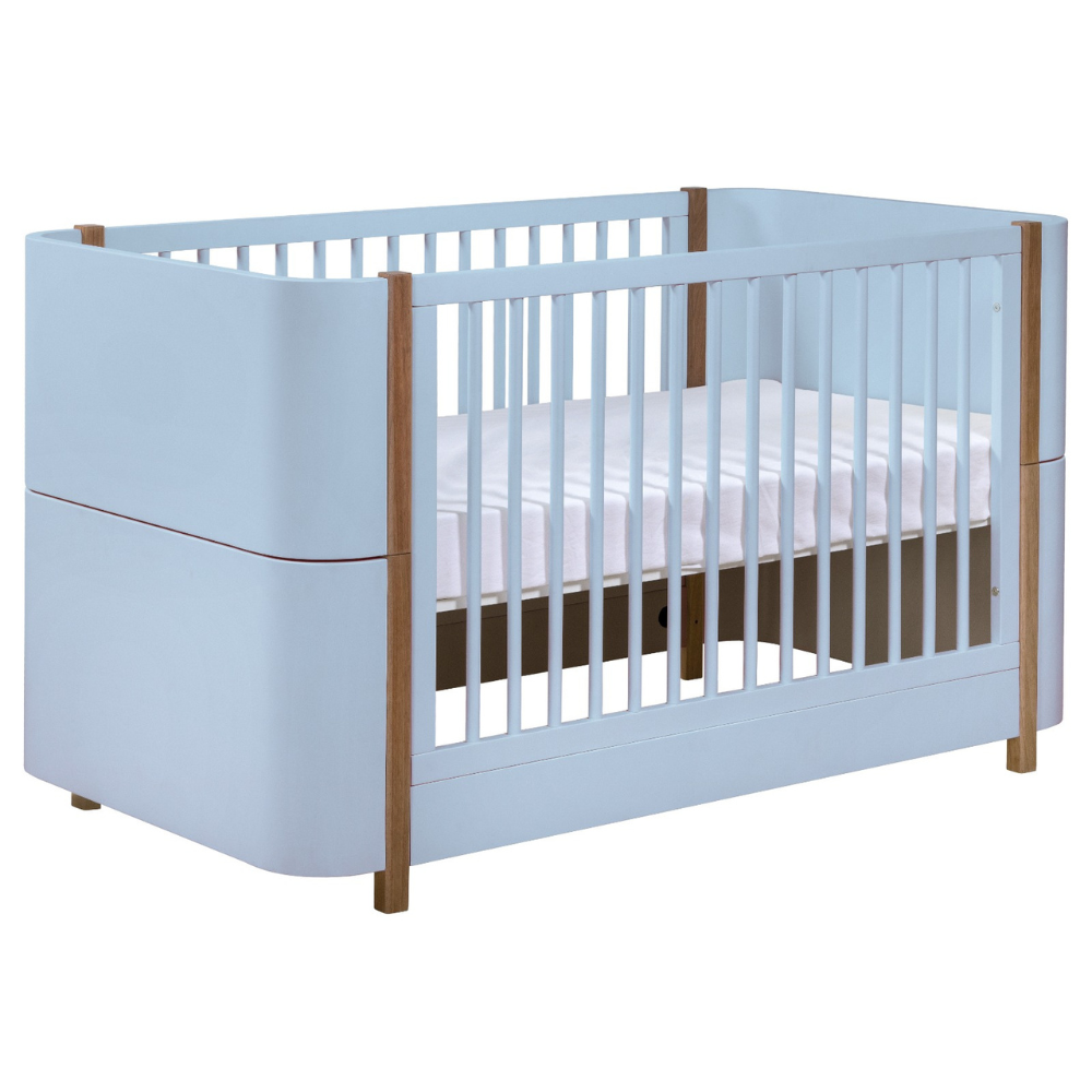 Berço Mini Cama Kim - Sleeper Cor:Azul com Madeira