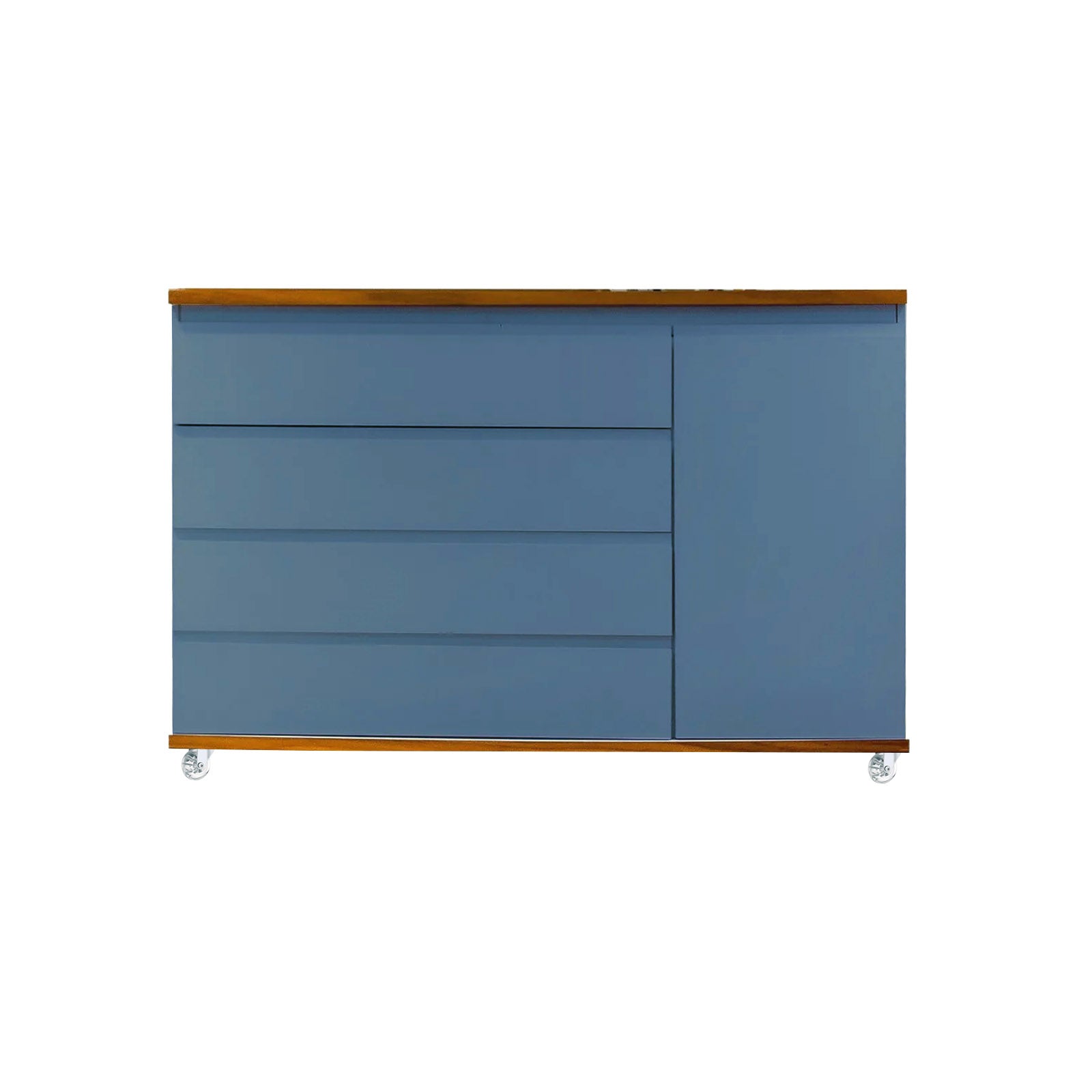 Cômoda Bada BAD-471 com 4 Gavetas e 1 Porta com Rodízios - Kartoon Cor:Azul Gude com Madeira