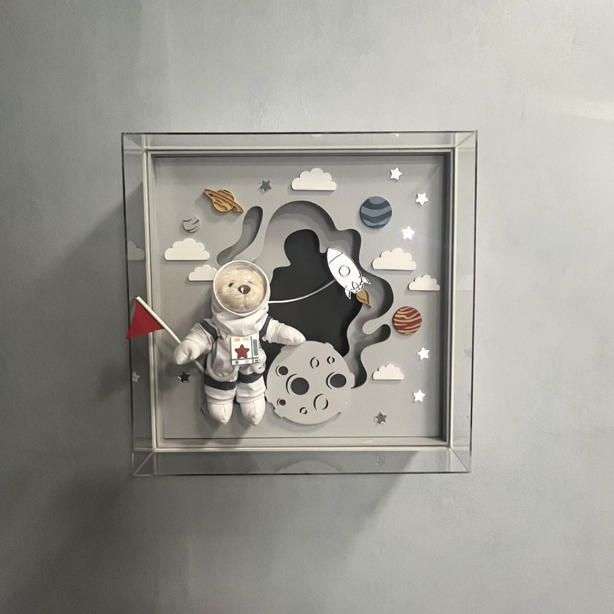 Quadro Decorativo Coleção Urso Astronauta (Lua) com LED
