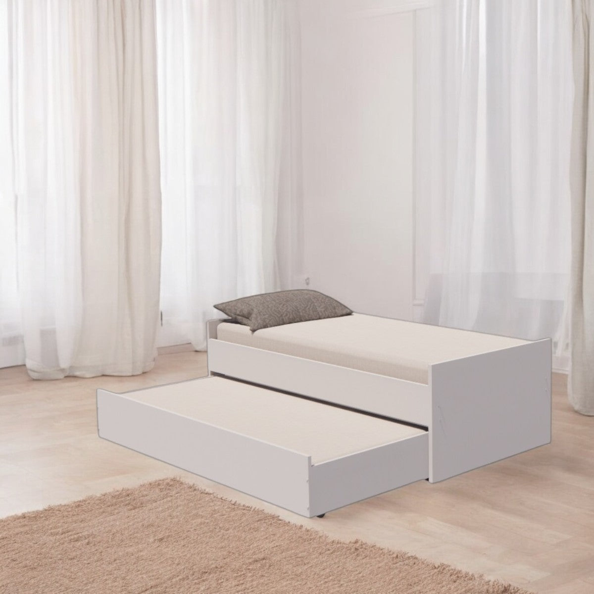 Cama Bicama Solteiro e Casal Versatile 3 em 1 em MDF - Kartoon - Branco