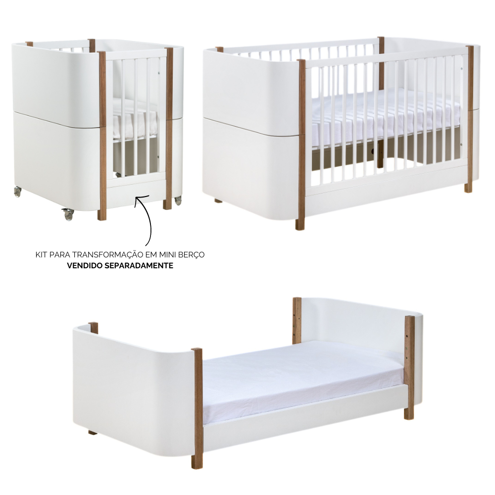 Berço Mini Cama Kim - Sleeper Cor:Grey com Madeira