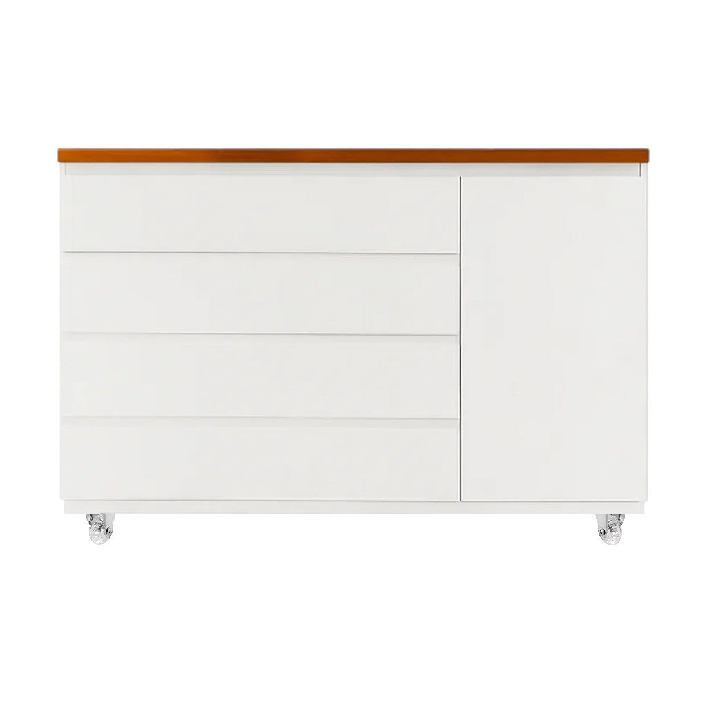 Cômoda Bada BAD-471 com 4 Gavetas e 1 Porta com Rodízios Tampo Madeira - Kartoon