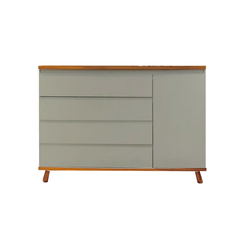 Cômoda Badá BAD-171 com 4 Gavetas e 1 Porta Pés Fixos - Kartoon Cor:Cinza Harbor com Madeira