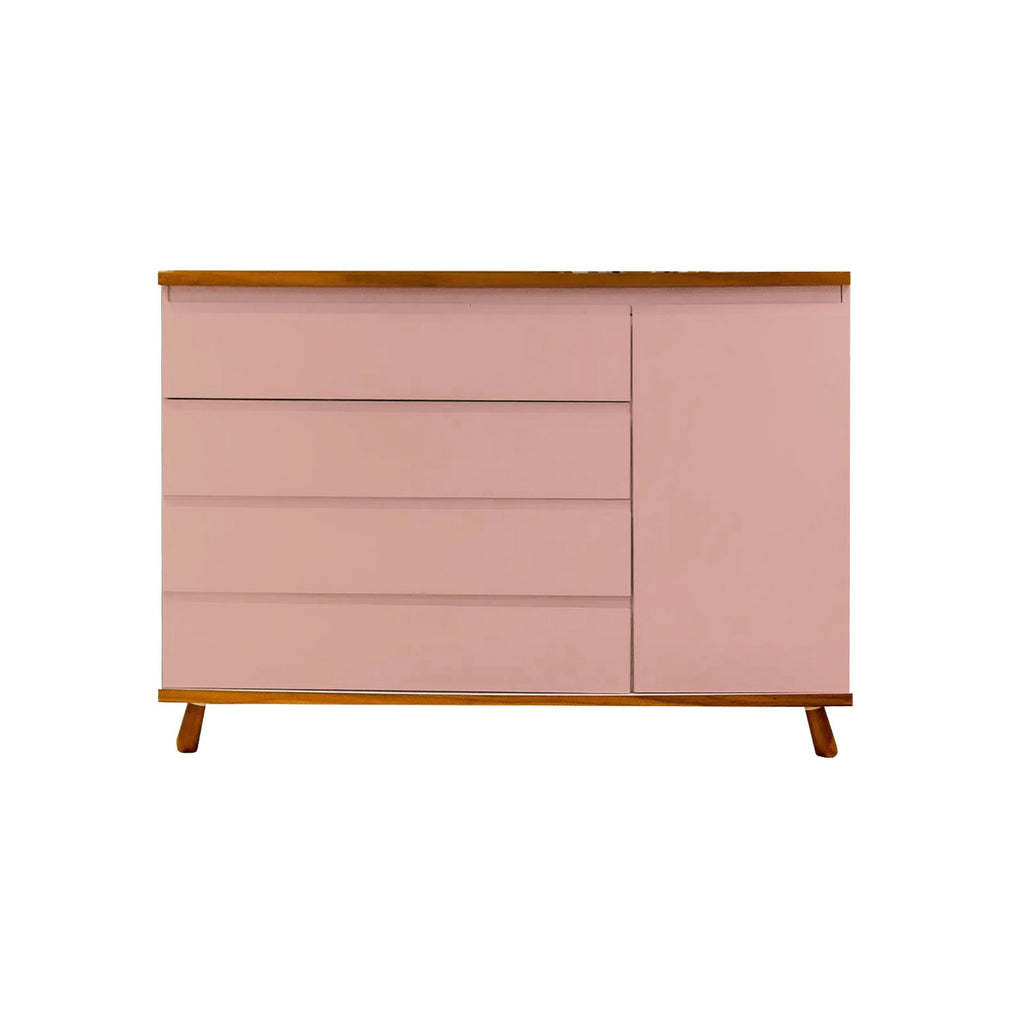 Cômoda Badá BAD-171 com 4 Gavetas e 1 Porta Pés Fixos - Kartoon Cor:Rosa Ballet com Madeira