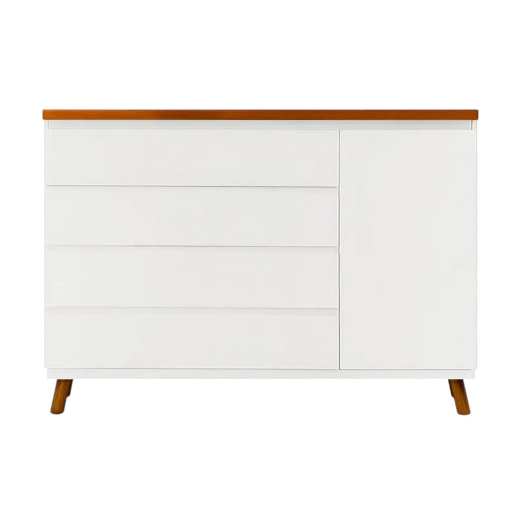 Cômoda Badá Branco BAD-171 com 4 Gavetas e 1 Porta Pés Fixos Tampo Madeira - Kartoon