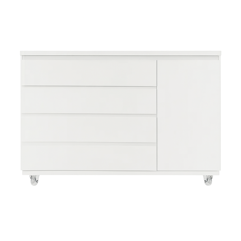 Cômoda Bada Branco BAD-471 com 4 Gavetas e 1 Porta com Rodízios - Kartoon