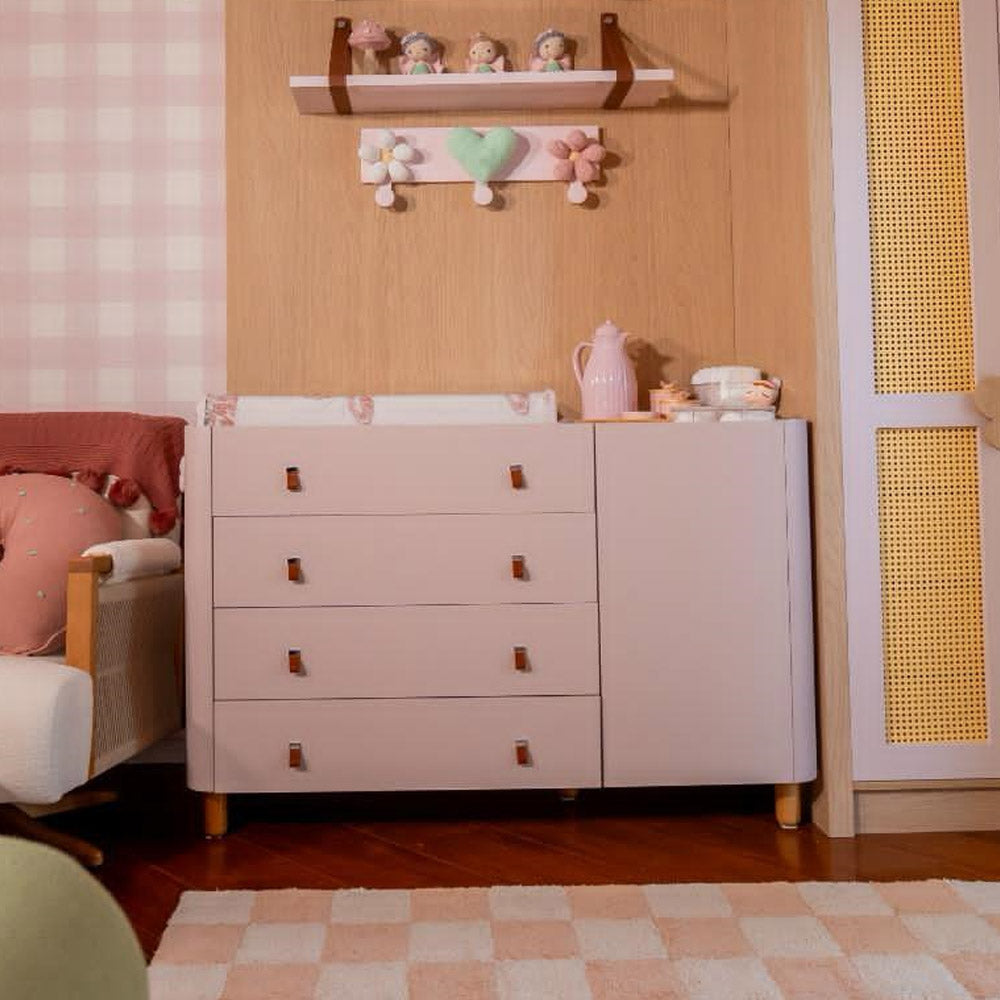 Cômoda Sleep COM704 4 Gavetas e 1 Porta Puxadores Tira Ecológica - Sleeper - Cor:Rosa