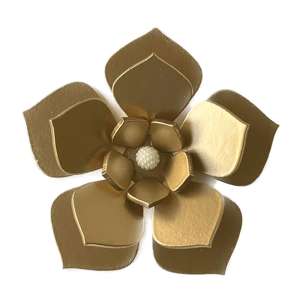 Kit Enfeite 4 Flores para Decoração de Parede - cor:Dourado