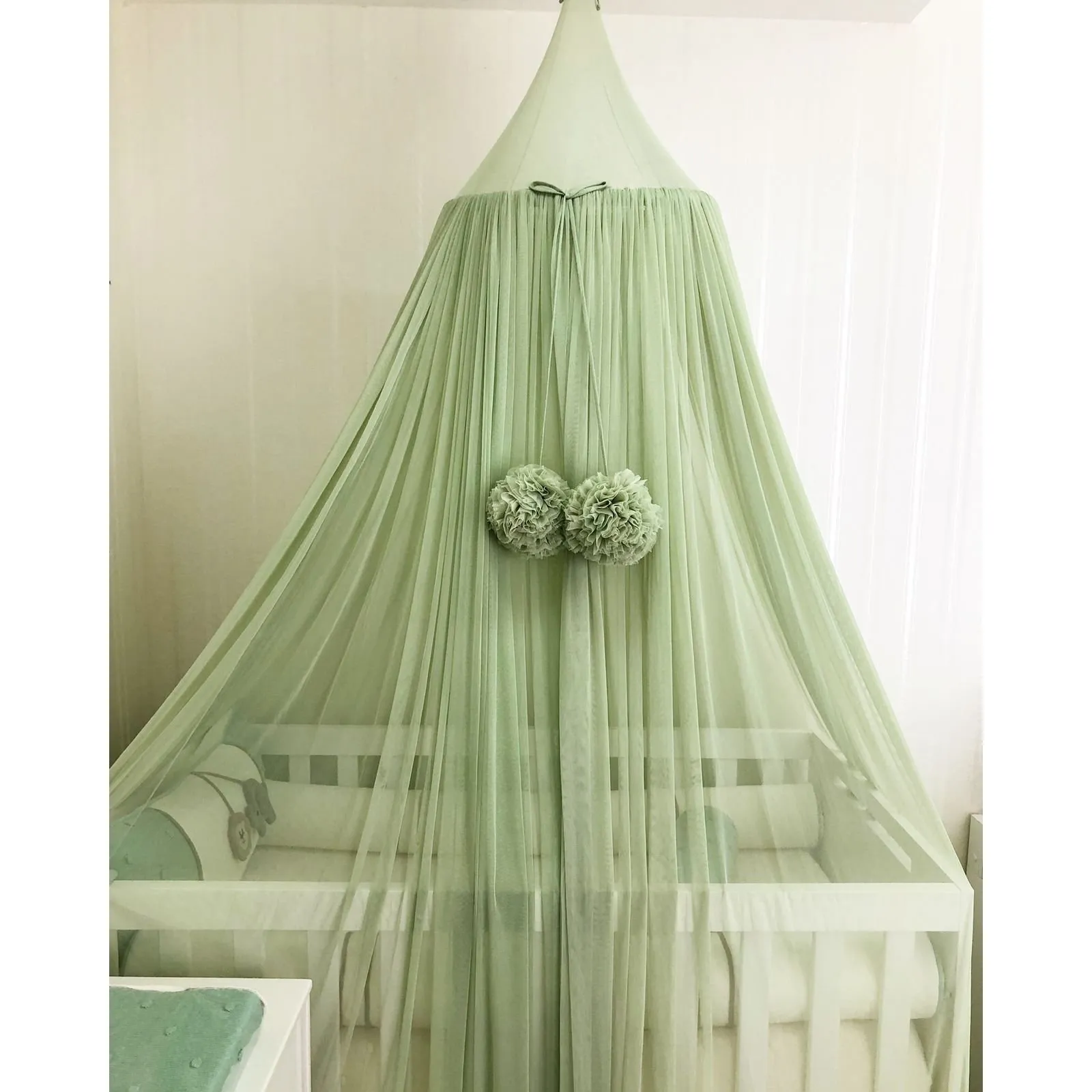 Tenda Decorativa Dossel para Berço em Microtule - Arte e Ternura - cor:Verde