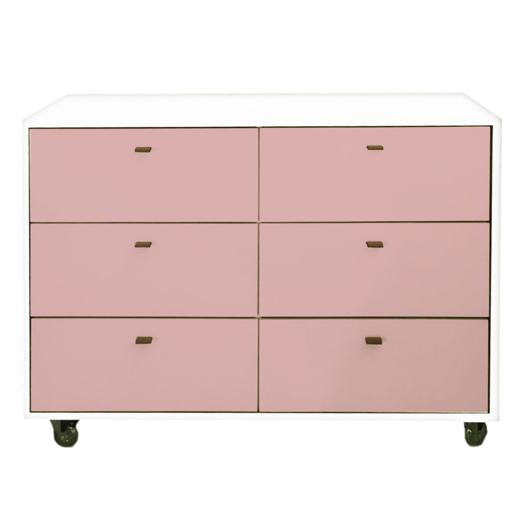 Cômoda Fazenda 6 Gavetas Caixa Branco FAZ-002 - Kartoon - Cor:Frente de Gavetas Rosa Ballet