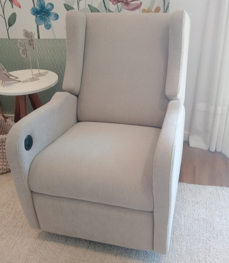 Poltrona Jazz Elétrica com Giro e Recline + Balanço Veludo Bege - Stillen