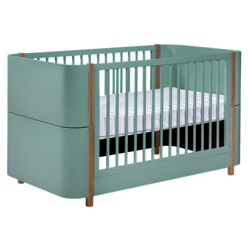 Berço Mini Cama Kim - Sleeper Cor:Verde com Madeira