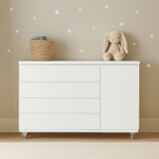 Cômoda Bada Branco BAD-471 com 4 Gavetas e 1 Porta com Rodízios - Kartoon