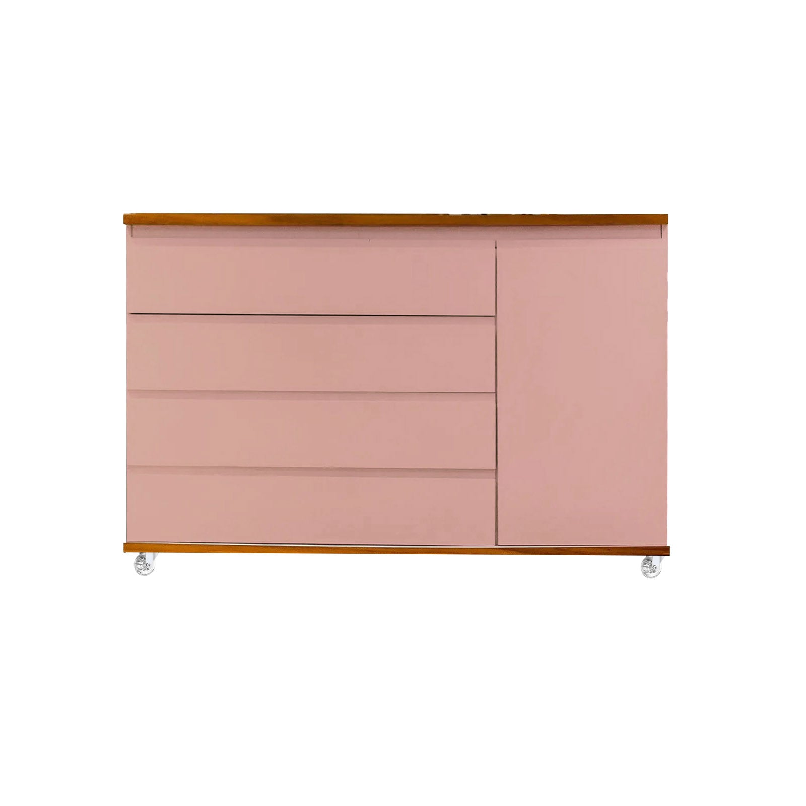 Cômoda Bada BAD-471 com 4 Gavetas e 1 Porta com Rodízios - Kartoon Cor:Rosa Ballet com Madeira