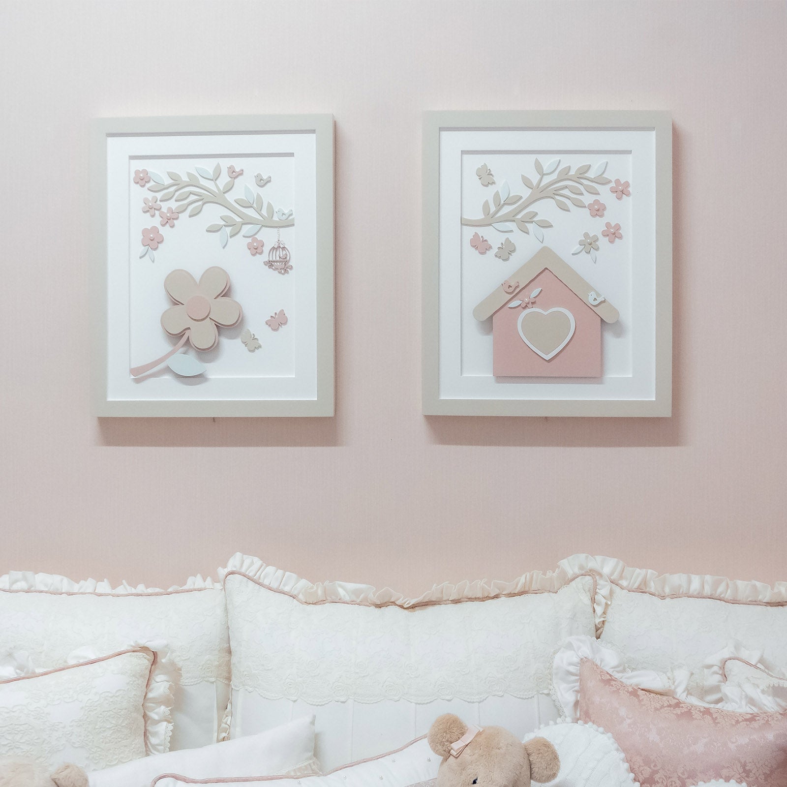 Quadro Decorativo com LED Casinha Bege
