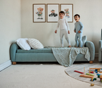 Cama Moon Infantil Estofada Cotelê Azul com Colchão - Stillen