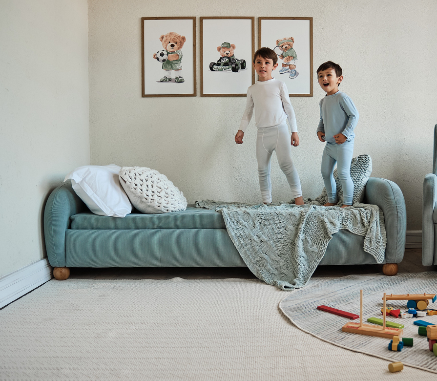 Cama Moon Infantil Estofada Cotelê Azul com Colchão - Stillen