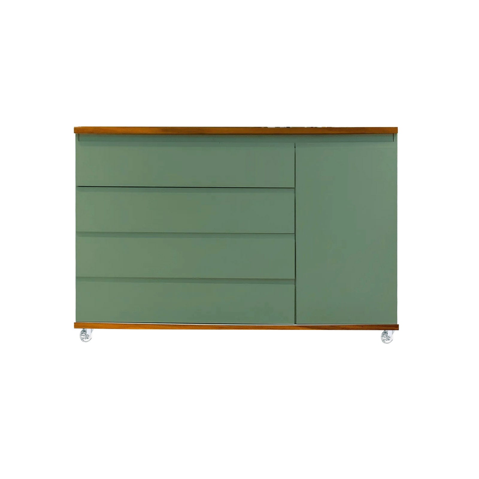 Cômoda Bada BAD-471 com 4 Gavetas e 1 Porta com Rodízios - Kartoon Cor:Verde Natureza com Madeira