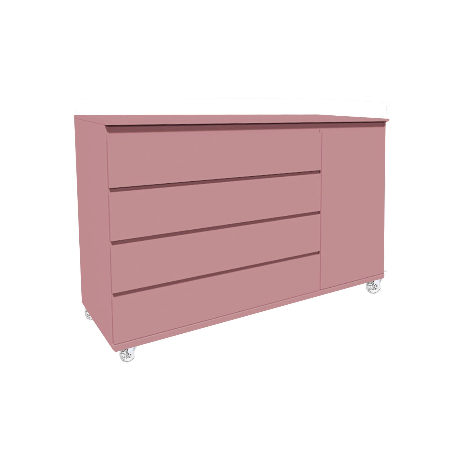 Cômoda Bada BAD-471 com 4 Gavetas e 1 Porta com Rodízios - Kartoon Cor:Rosa Ballet