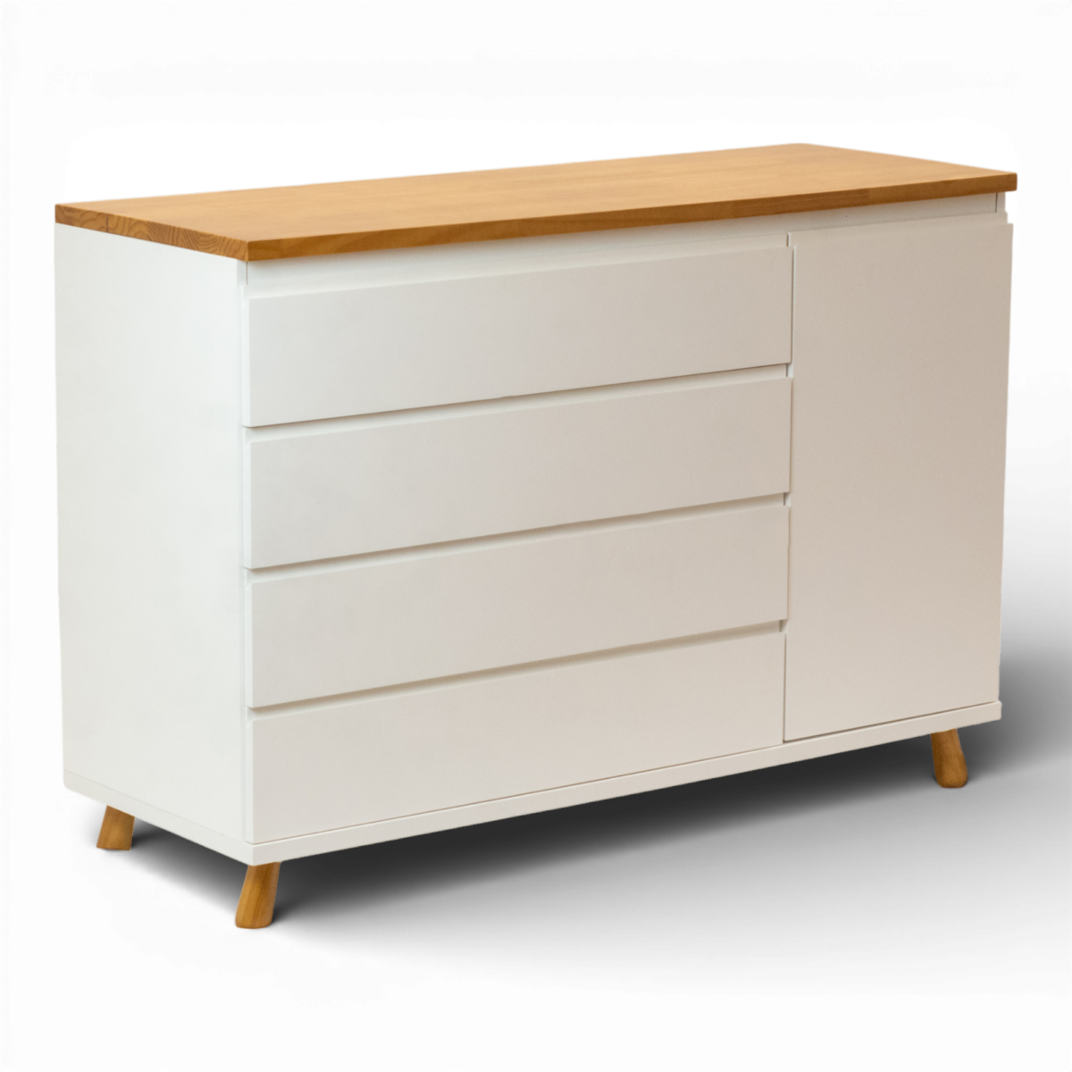 Cômoda Badá Branco BAD-171 com 4 Gavetas e 1 Porta Pés Fixos Tampo Madeira - Kartoon