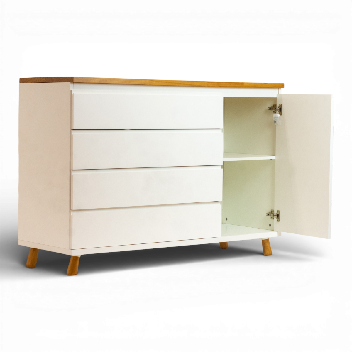 Cômoda Badá Branco BAD-171 com 4 Gavetas e 1 Porta Pés Fixos Tampo Madeira - Kartoon
