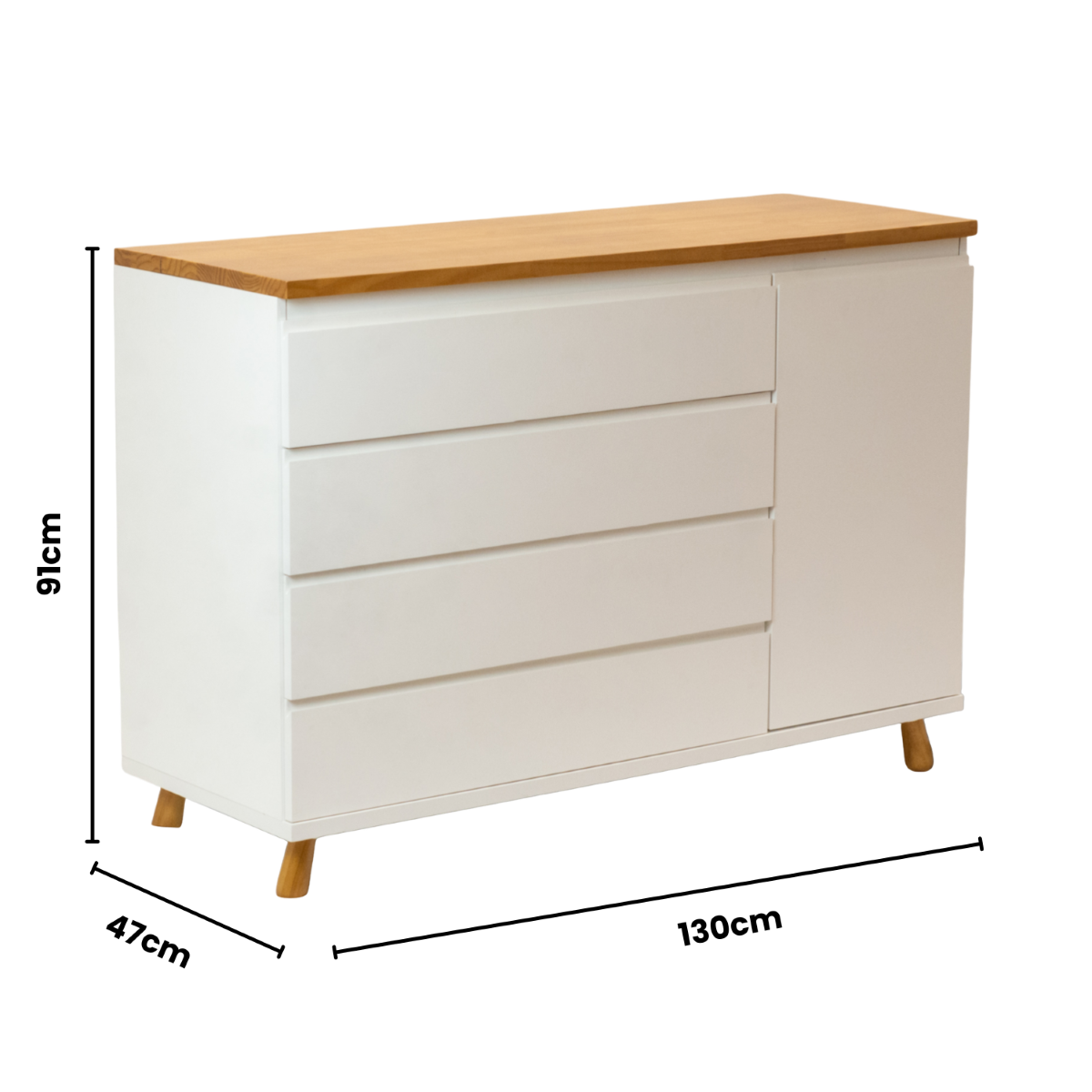 Cômoda Badá Branco BAD-171 com 4 Gavetas e 1 Porta Pés Fixos Tampo Madeira - Kartoon