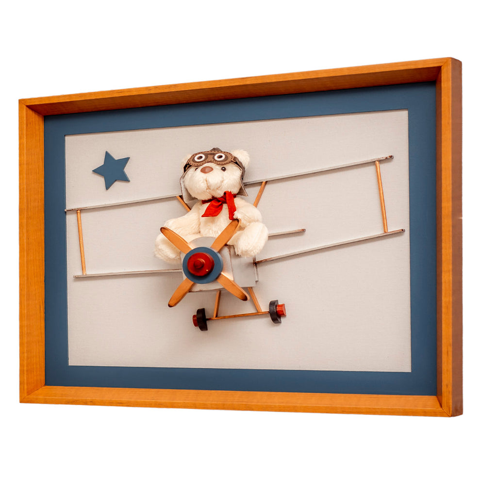 Kit 2 Quadros Decorativos Urso Aviador 63x53cm