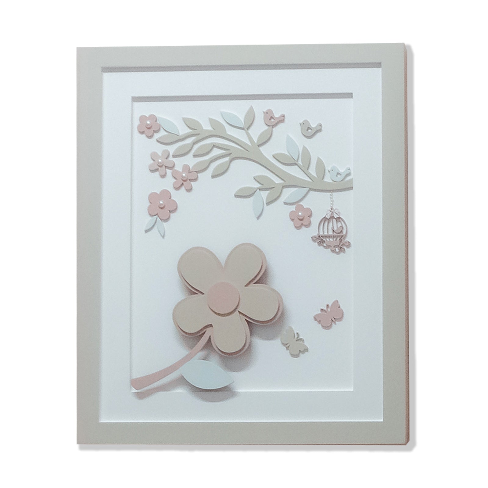 Quadro Decorativo com LED Flor Bege