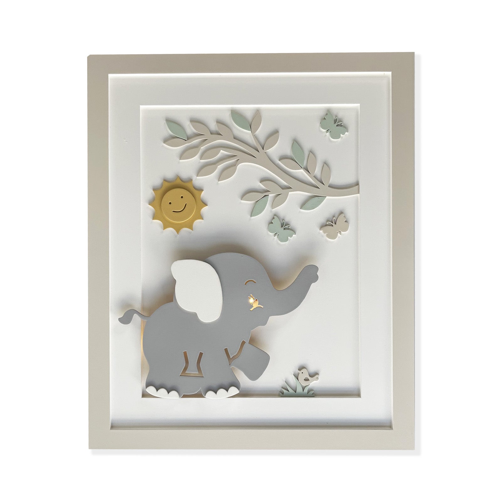 Quadro Decorativo com LED Safari Selva Elefante Bege