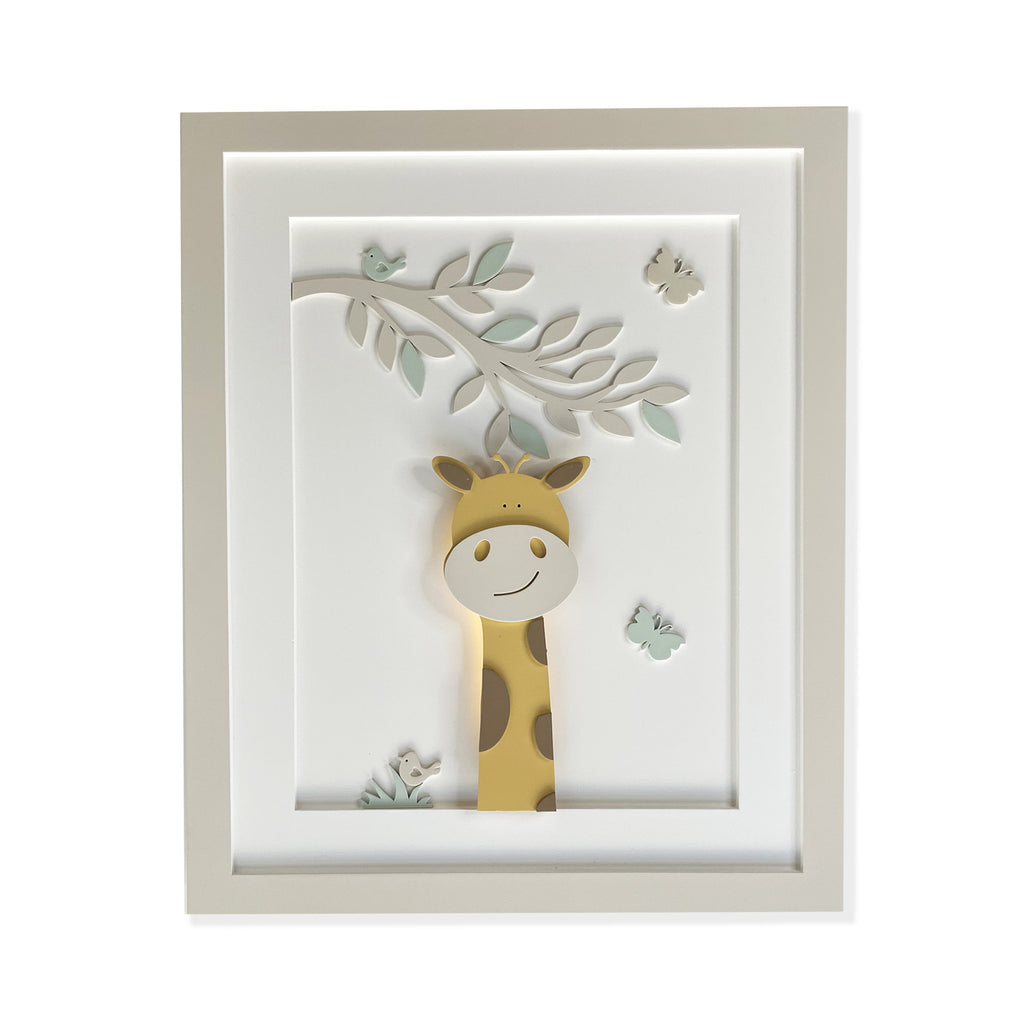 Quadro Decorativo com LED Safari Selva Girafa Bege