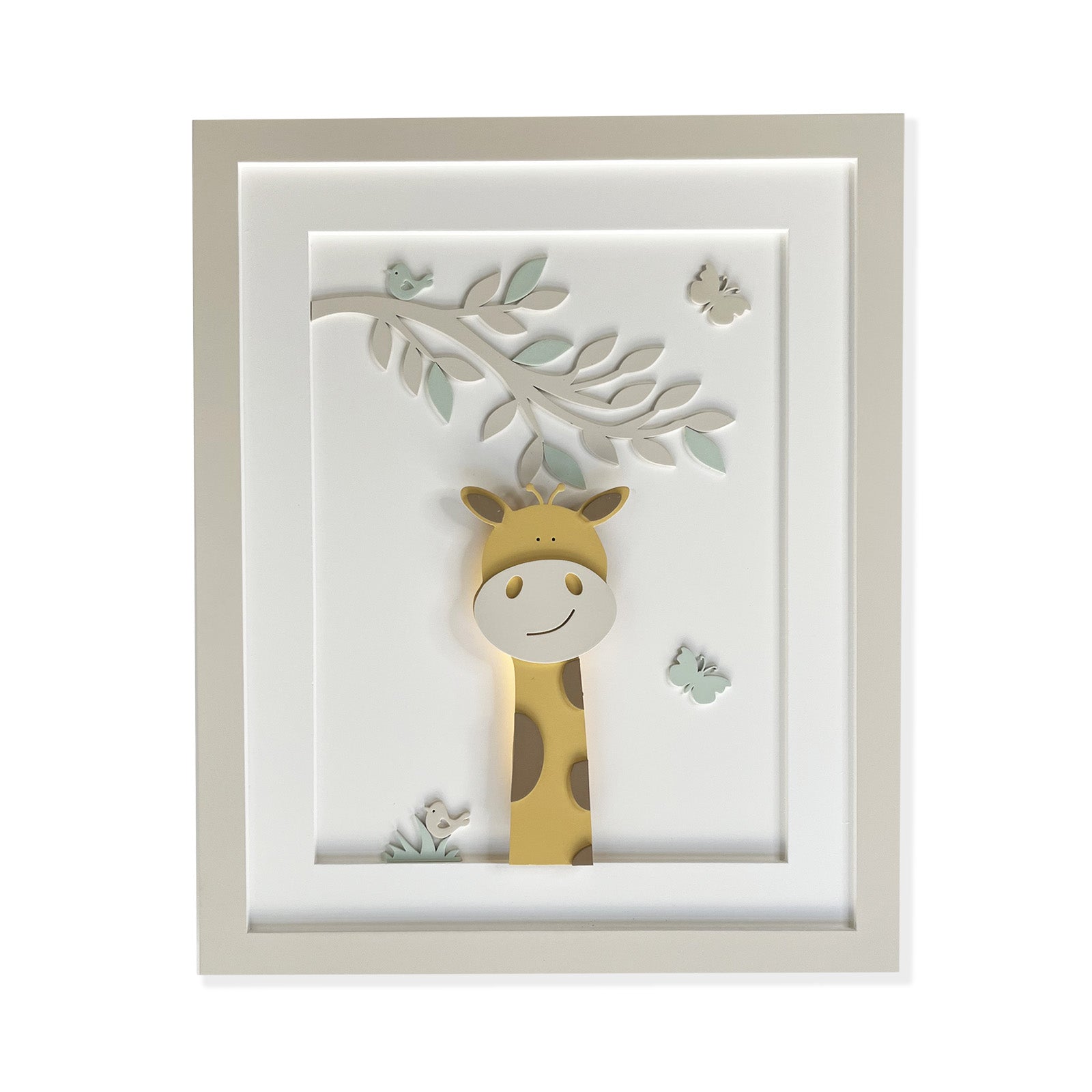 Quadro Decorativo com LED Safari Selva Girafa Bege