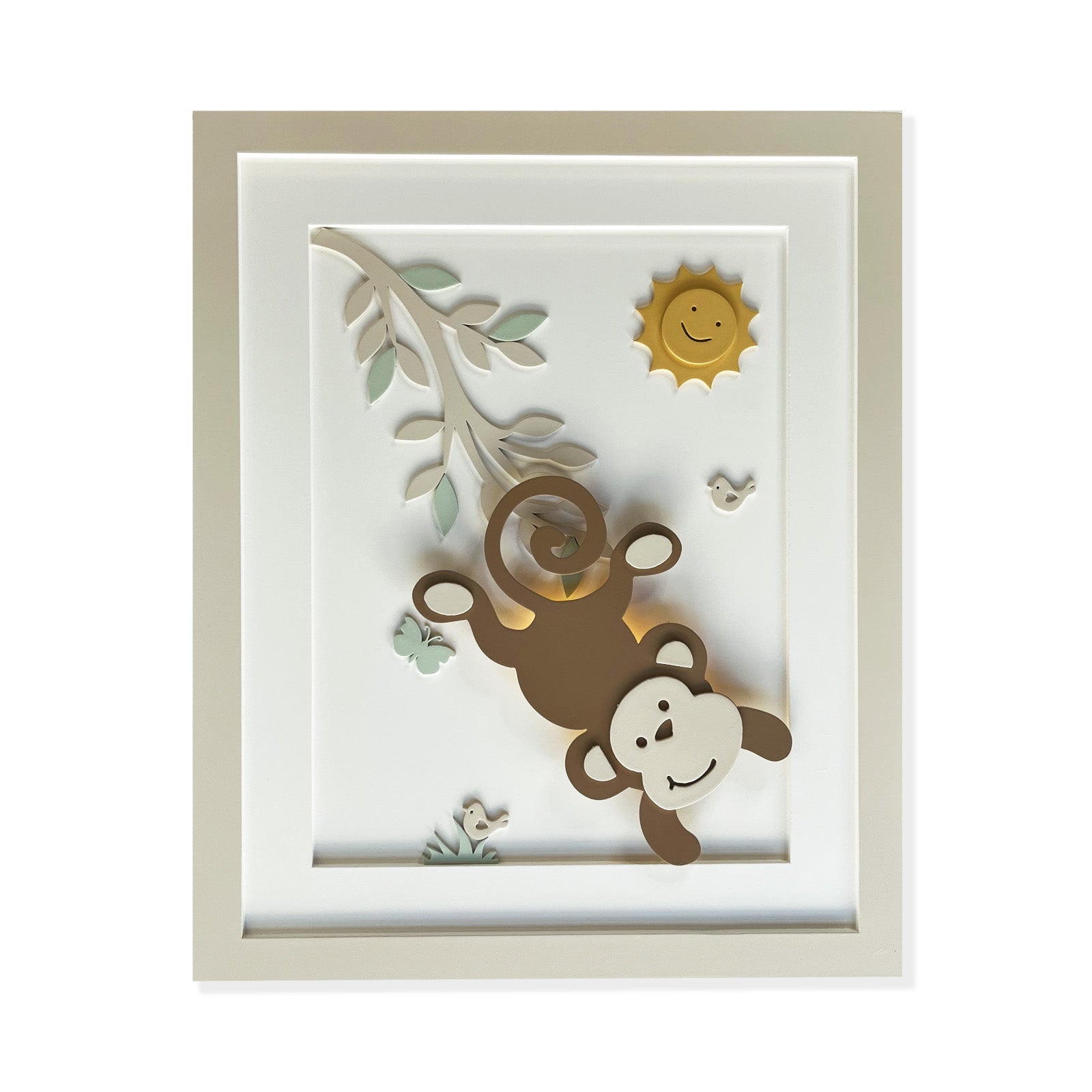 Quadro Decorativo com LED Safari Selva Macaco Bege